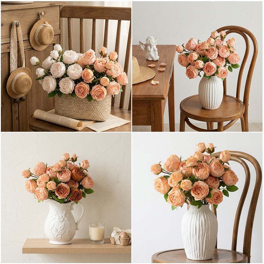 Ramo de rosas artificiales de alta calidad, 53 cm, tela de seda, decoración para hogar, mesa de comedor, centro de mesa