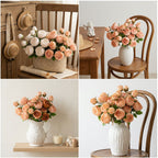 Ramo de rosas artificiales de alta calidad, 53 cm, tela de seda, decoración para hogar, mesa de comedor, centro de mesa