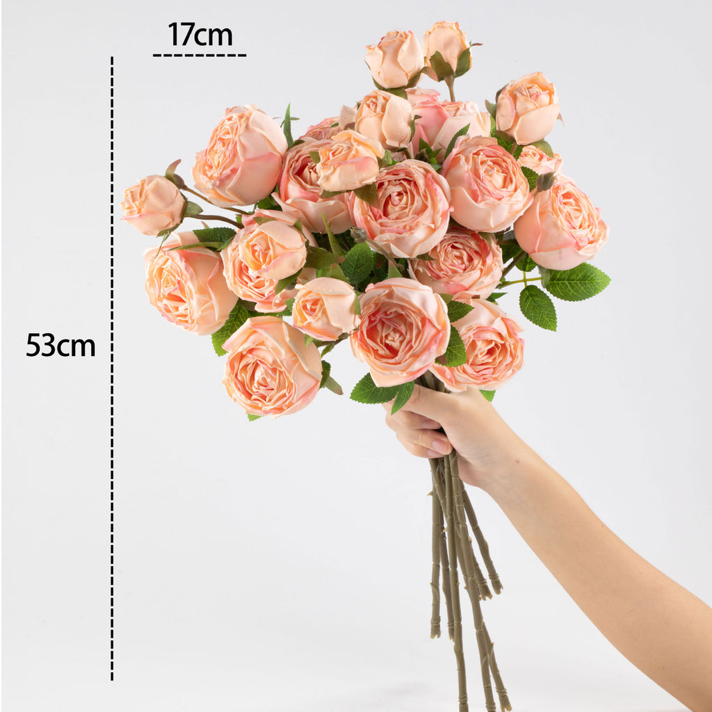 Ramo de rosas artificiales de alta calidad, 53 cm, tela de seda, decoración para hogar, mesa de comedor, centro de mesa