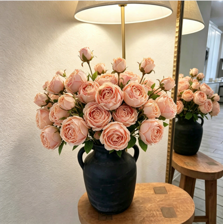 Ramo de rosas artificiales de alta calidad, 53 cm, tela de seda, decoración para hogar, mesa de comedor, centro de mesa