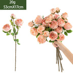 Ramo de rosas artificiales de alta calidad, 53 cm, tela de seda, decoración para hogar, mesa de comedor, centro de mesa