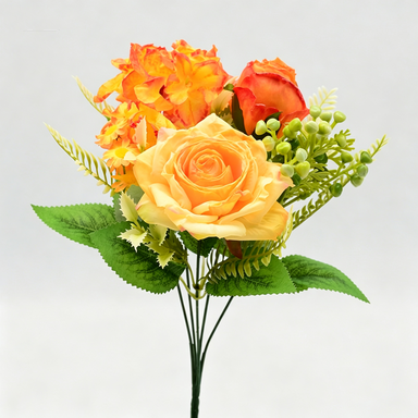 Ramo de rosas artificiales retro, 31 cm, seda, 8 flores (rosa, rosa de nieve, hortensia, margarita), decoración bodas y hogar