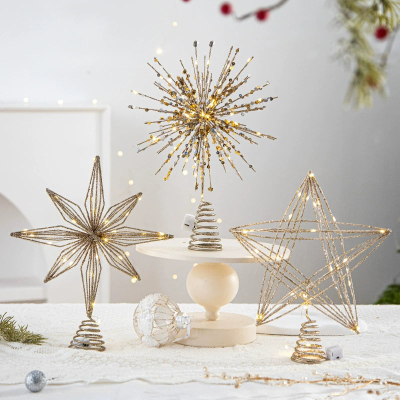 Estrella de Navidad para árbol, decoración colgante luminosa, 6 diseños, adorno navideño para bodas y fiestas