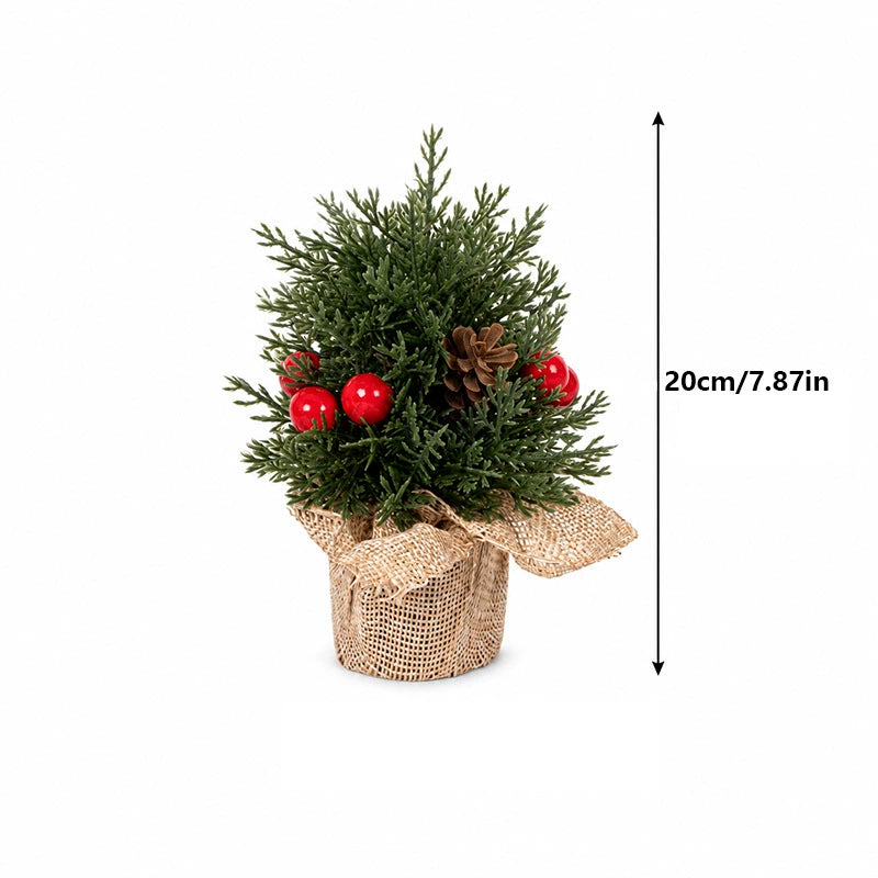 Árbol de Navidad decorativo en lino, 15-20-25 cm, adorno navideño para mesa, hogar o regalo, con piñas, estilo rústico