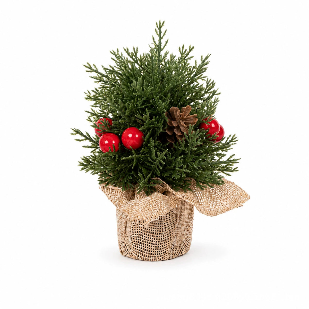 Árbol de Navidad decorativo en lino, 15-20-25 cm, adorno navideño para mesa, hogar o regalo, con piñas, estilo rústico