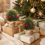Árbol de Navidad decorativo en lino, 15-20-25 cm, adorno navideño para mesa, hogar o regalo, con piñas, estilo rústico