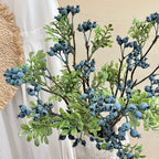 Ramo artificial de arándanos azules, 62 cm, espuma, decoración de interior, estilo rústico, para hogar, escaparate, hotel