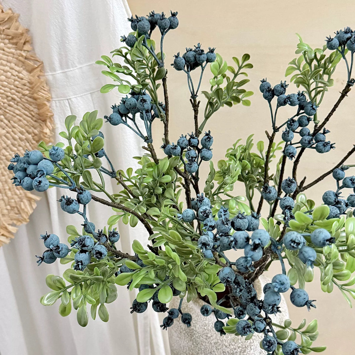 Ramo artificial de arándanos azules, 62 cm, espuma, decoración de interior, estilo rústico, para hogar, escaparate, hotel