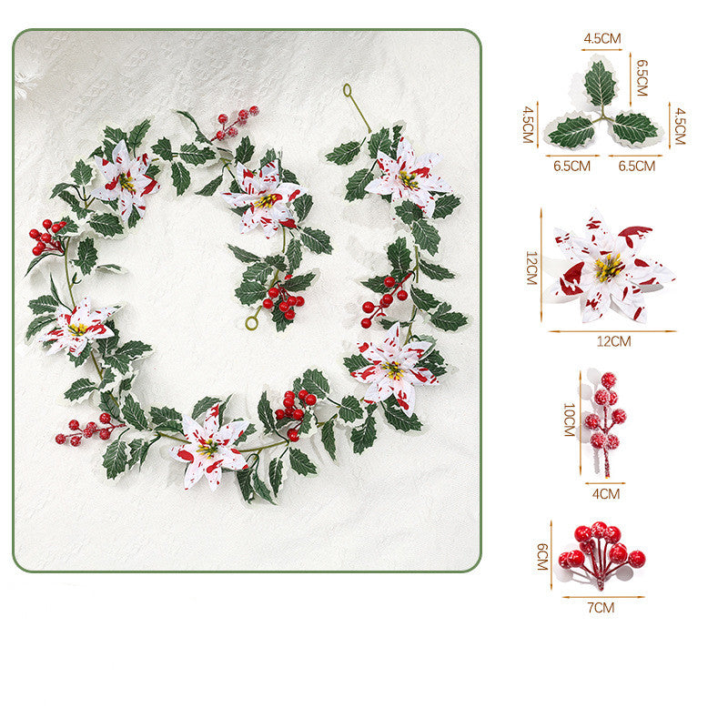Guirnalda de Flores Artificiales de Bayas de Poinsettia Rojo y Blanco, 175 cm, Decoración Festiva para Hogar y Celebraciones