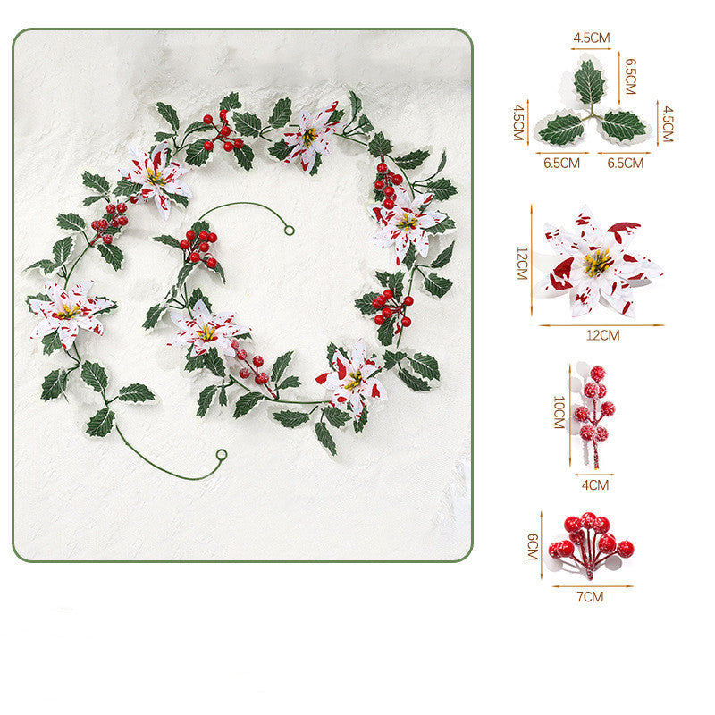 Guirnalda de Flores Artificiales de Bayas de Poinsettia Rojo y Blanco, 175 cm, Decoración Festiva para Hogar y Celebraciones
