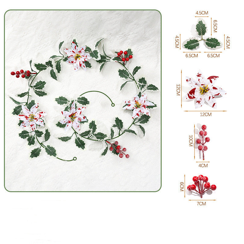 Guirnalda de Flores Artificiales de Bayas de Poinsettia Rojo y Blanco, 175 cm, Decoración Festiva para Hogar y Celebraciones
