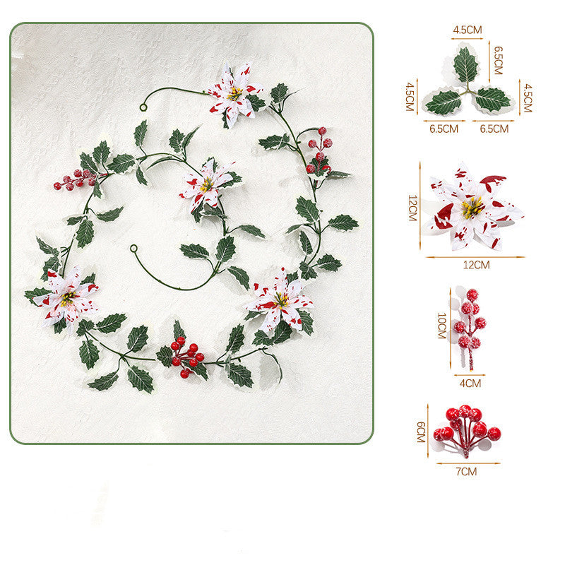 Guirnalda de Flores Artificiales de Bayas de Poinsettia Rojo y Blanco, 175 cm, Decoración Festiva para Hogar y Celebraciones