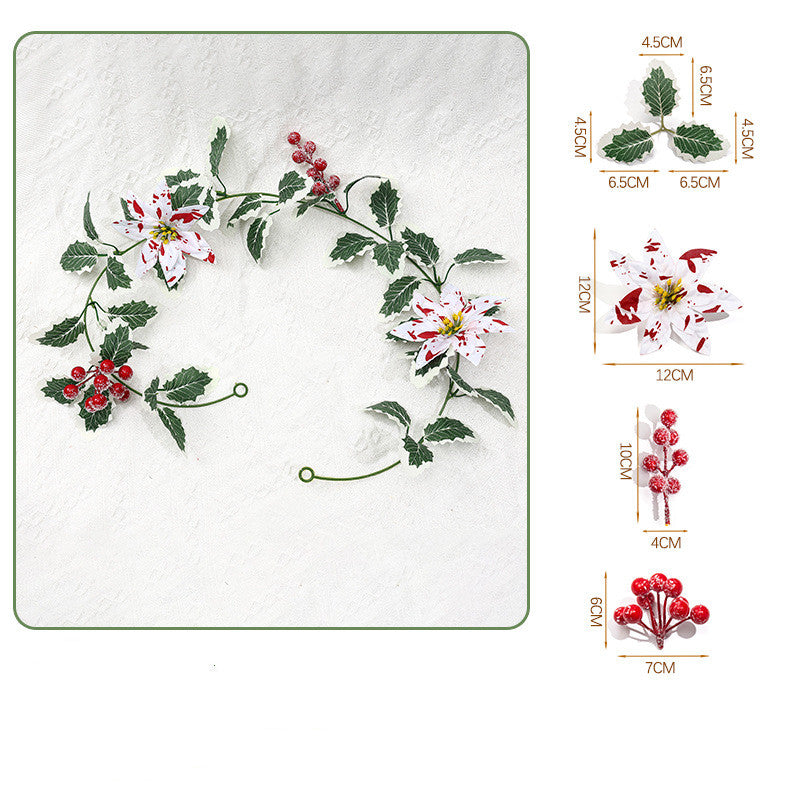 Guirnalda de Flores Artificiales de Bayas de Poinsettia Rojo y Blanco, 175 cm, Decoración Festiva para Hogar y Celebraciones