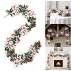 Guirnalda de Flores Artificiales de Bayas de Poinsettia Rojo y Blanco, 175 cm, Decoración Festiva para Hogar y Celebraciones