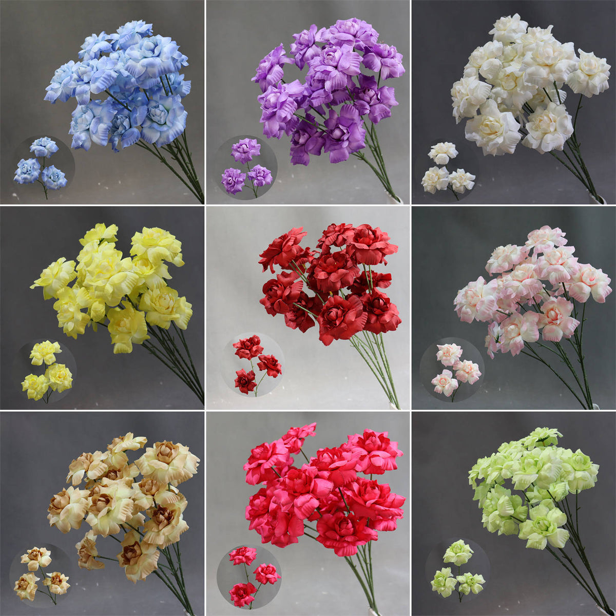 Ramo artificial de 'Beso de Hada' 60 cm, 3 flores de seda 8 cm, decoración boda pasillo altar comercial