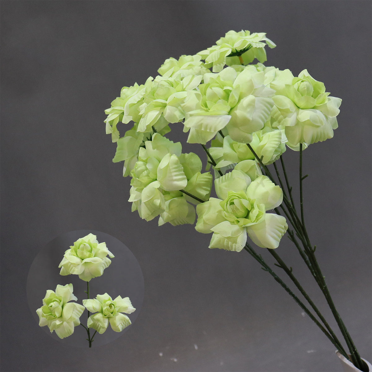 Ramo artificial de 'Beso de Hada' 60 cm, 3 flores de seda 8 cm, decoración boda pasillo altar comercial