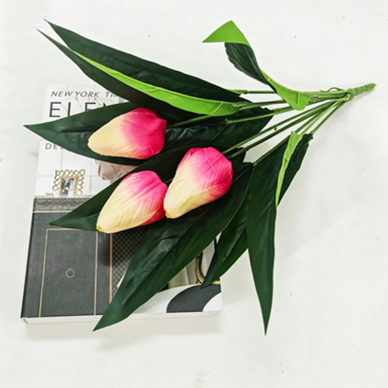 Ramita de Tulipán Artificial, 40 cm, 3 Flores, Decoración para Hogar, Sin Maceta