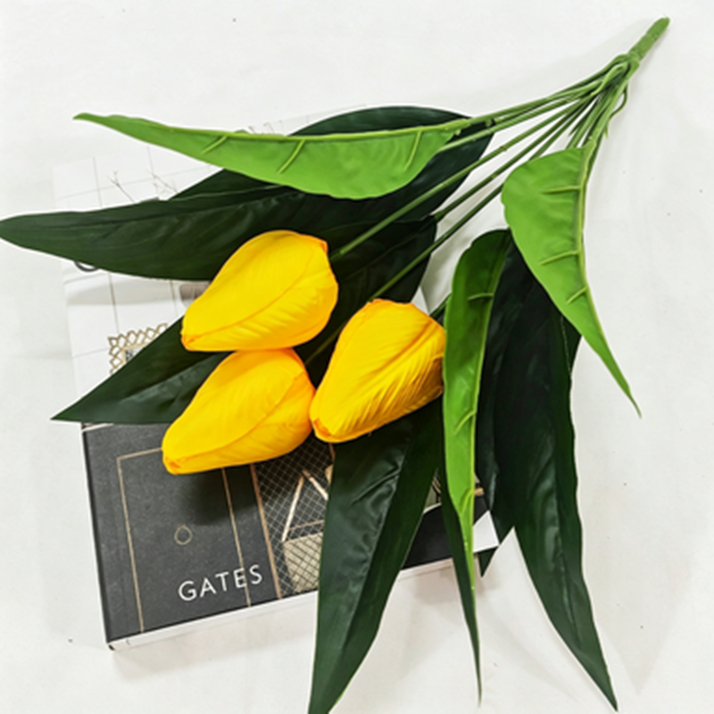 Ramita de Tulipán Artificial, 40 cm, 3 Flores, Decoración para Hogar, Sin Maceta