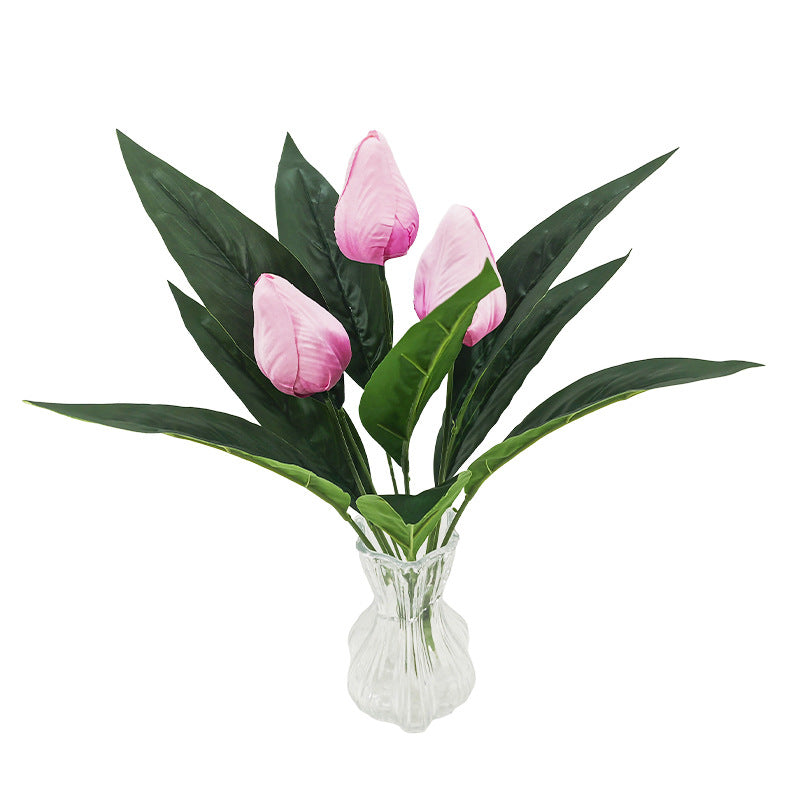 Ramita de Tulipán Artificial, 40 cm, 3 Flores, Decoración para Hogar, Sin Maceta
