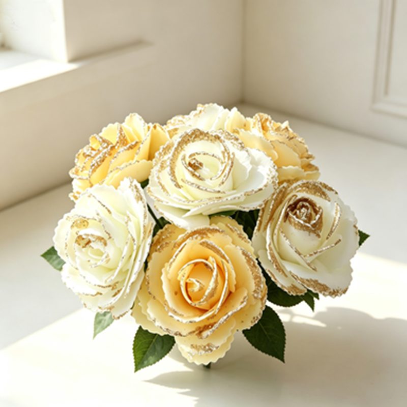 25 cabezas de rosas artificiales sueltas con brillo dorado, 5.5 cm, espuma, DIY decoración mesa escaparate fotos