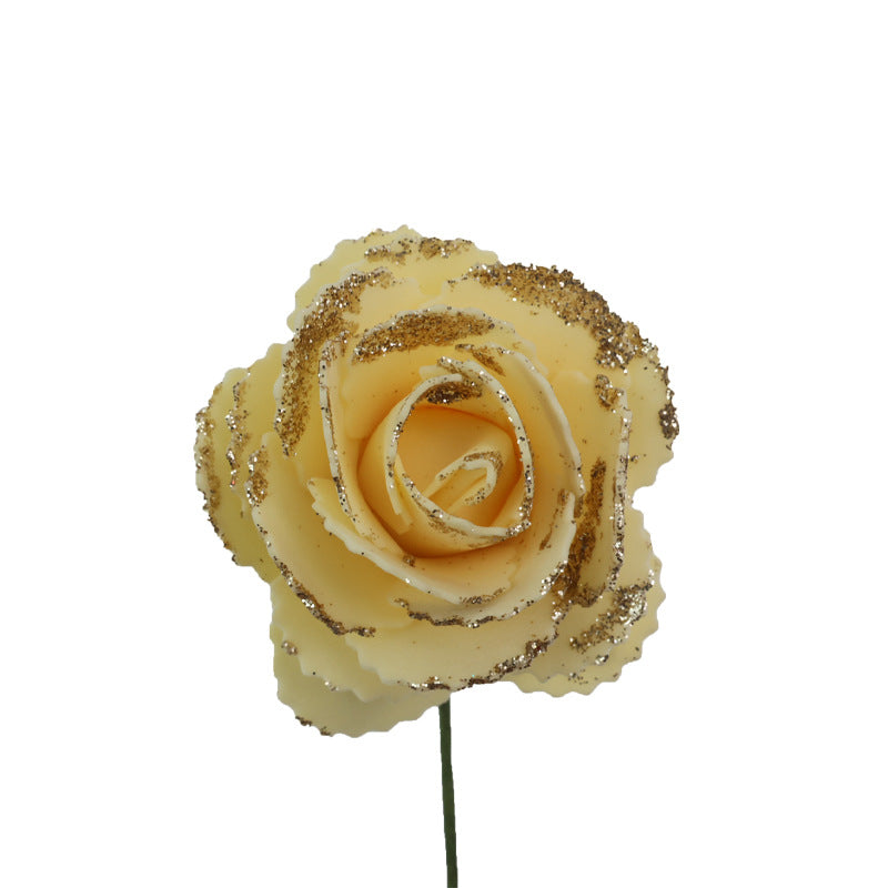 25 cabezas de rosas artificiales sueltas con brillo dorado, 5.5 cm, espuma, DIY decoración mesa escaparate fotos