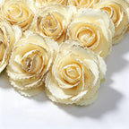 25 cabezas de rosas artificiales sueltas con brillo dorado, 5.5 cm, espuma, DIY decoración mesa escaparate fotos