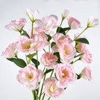 Flores artificiales de lisianthus, ramo de 4 tallos con flores de 9,5 cm, decoración para bodas y hogar, 57 cm de altura