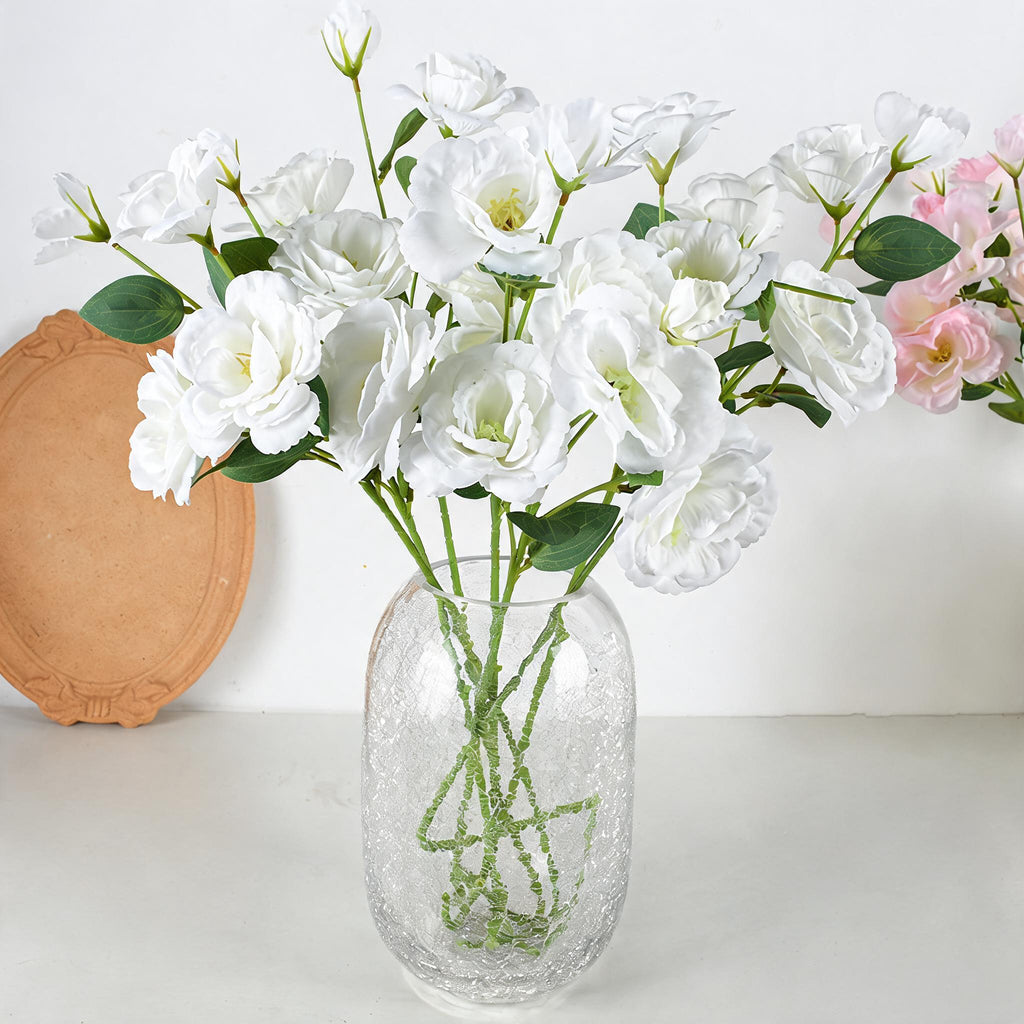 Flores artificiales de lisianthus, ramo de 4 tallos con flores de 9,5 cm, decoración para bodas y hogar, 57 cm de altura