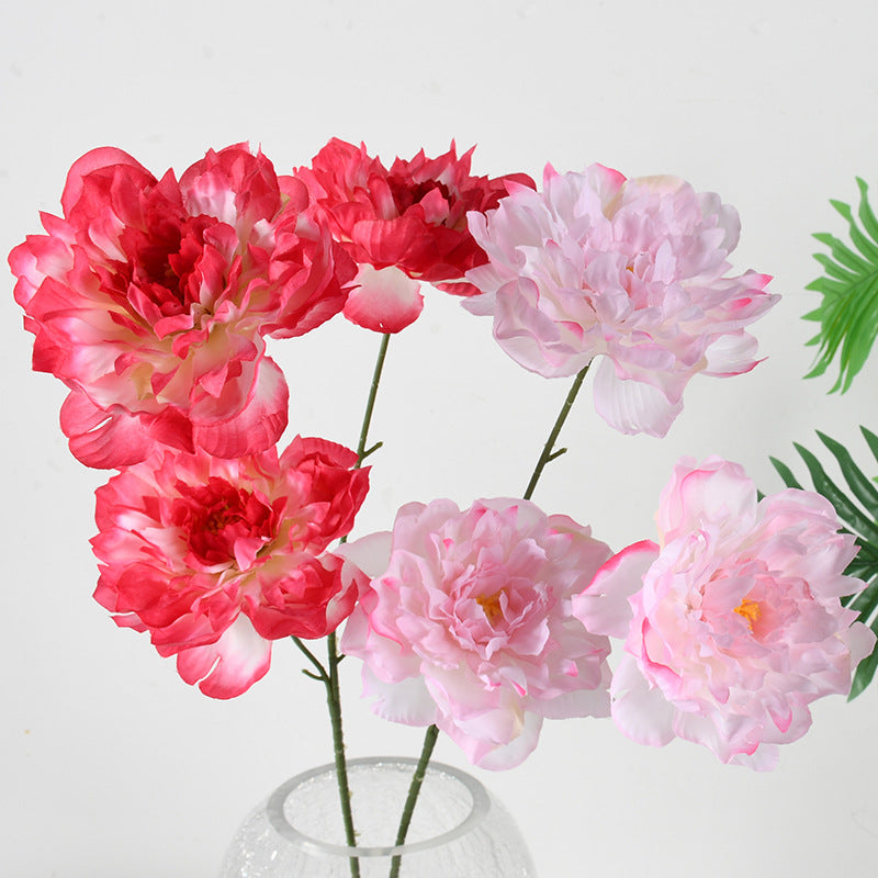 Ramo de Peonías Artificiales, 3 Flores, 66 cm de Altura, Decoración para Bodas, Hogar y Hoteles