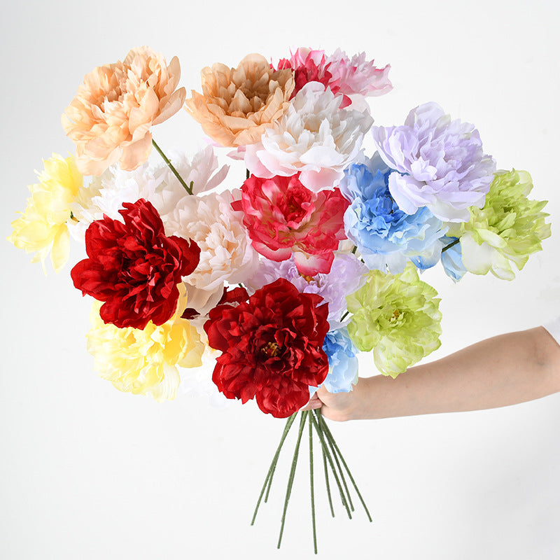 Ramo de Peonías Artificiales, 3 Flores, 66 cm de Altura, Decoración para Bodas, Hogar y Hoteles