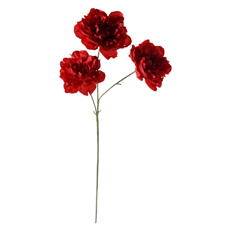 Ramo de Peonías Artificiales, 3 Flores, 66 cm de Altura, Decoración para Bodas, Hogar y Hoteles