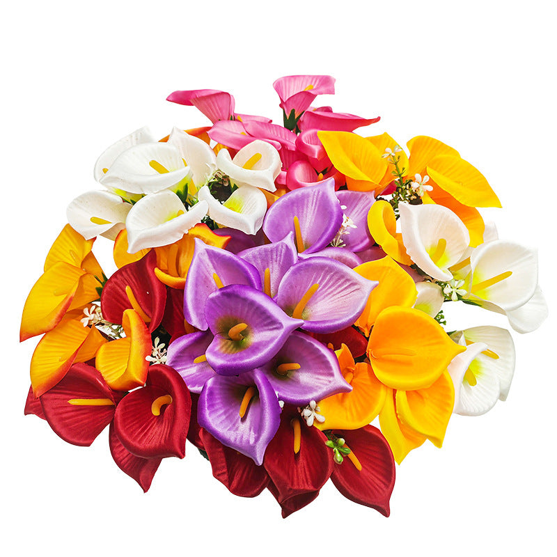 Ramo artificial de Cala mini, 31 cm, 7 flores de seda, decoración boda y hogar, sin maceta