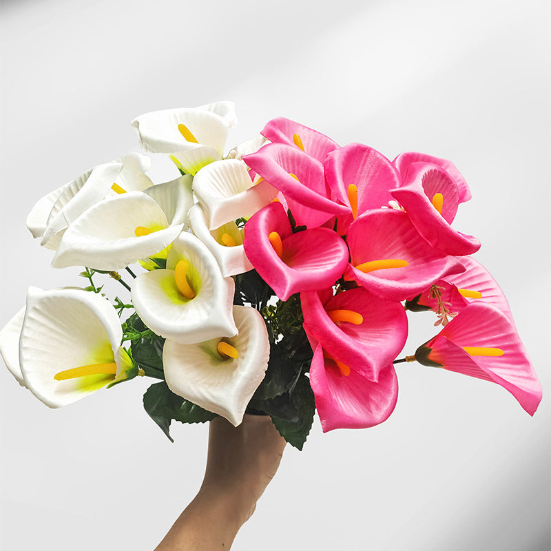 Ramo artificial de Cala mini, 31 cm, 7 flores de seda, decoración boda y hogar, sin maceta