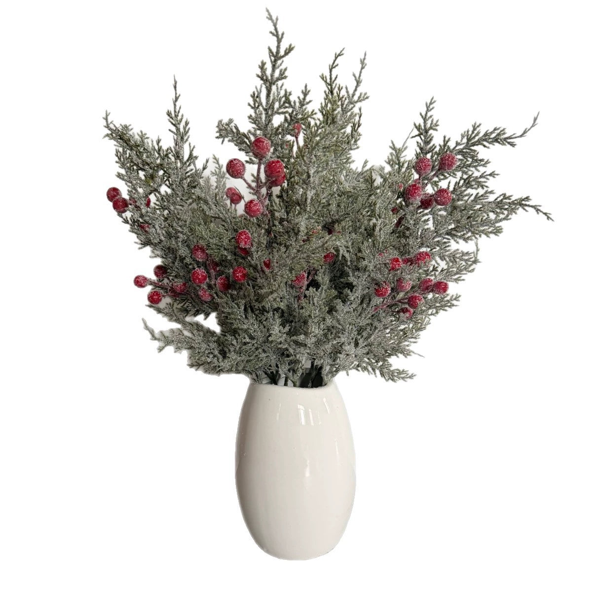 Ramo artificial de pino y bayas rojas 50 cm, decoración navideña y de interior, planta artificial realista para mesa, hogar o evento