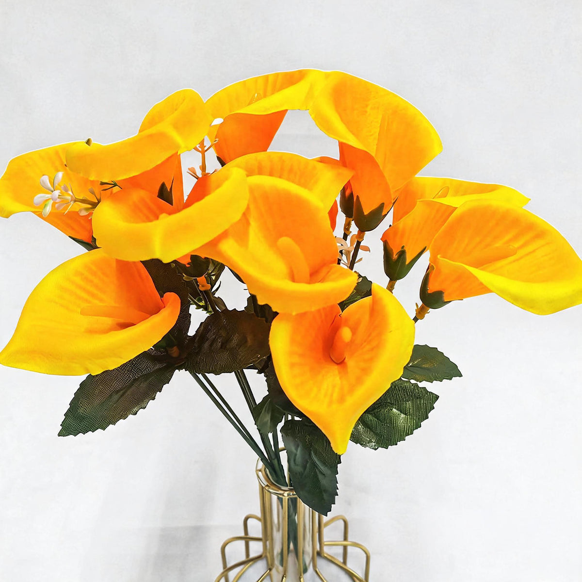 Ramo artificial de Cala mini, 31 cm, 7 flores de seda, decoración boda y hogar, sin maceta