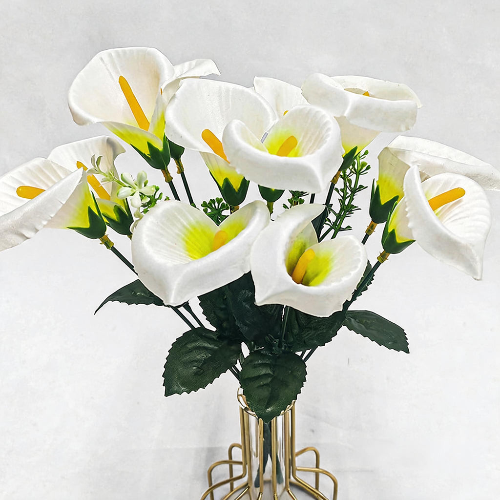 Ramo artificial de Cala mini, 31 cm, 7 flores de seda, decoración boda y hogar, sin maceta