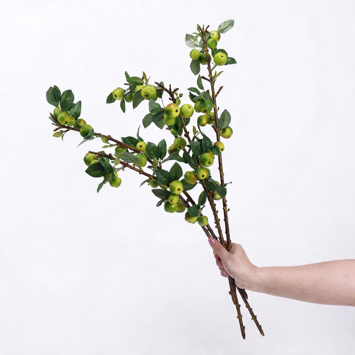 Rama artificial de manzano enano con hojas y frutos verdes - Decoración de mesa y hogar - 60 cm - Plástico - Estilo elegante