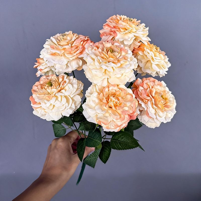 Ramo de Crisantemos Artificial Dragon Carpa 9 Flores, 40 cm de Alto, Seda, Decoración Hogar y Escaparates