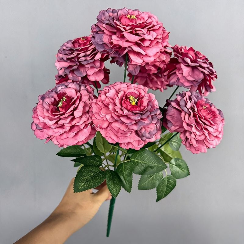 Ramo de Crisantemos Artificial Dragon Carpa 9 Flores, 40 cm de Alto, Seda, Decoración Hogar y Escaparates