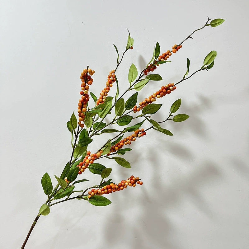 Ramo artificial de acebo con bayas rojas/naranjas, 115 cm, seda, decoración festiva retro para hogar, hotel o escaparate