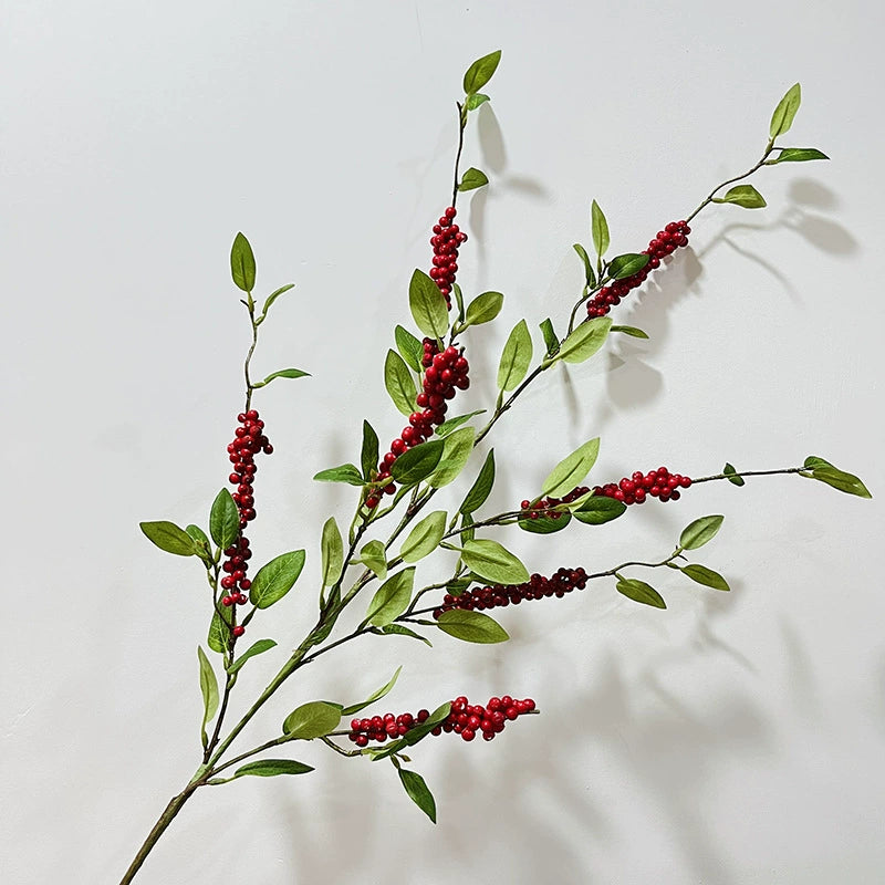 Ramo artificial de acebo con bayas rojas/naranjas, 115 cm, seda, decoración festiva retro para hogar, hotel o escaparate