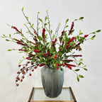 Ramo artificial de acebo con bayas rojas/naranjas, 115 cm, seda, decoración festiva retro para hogar, hotel o escaparate