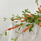 Ramo artificial de acebo con bayas rojas/naranjas, 115 cm, seda, decoración festiva retro para hogar, hotel o escaparate