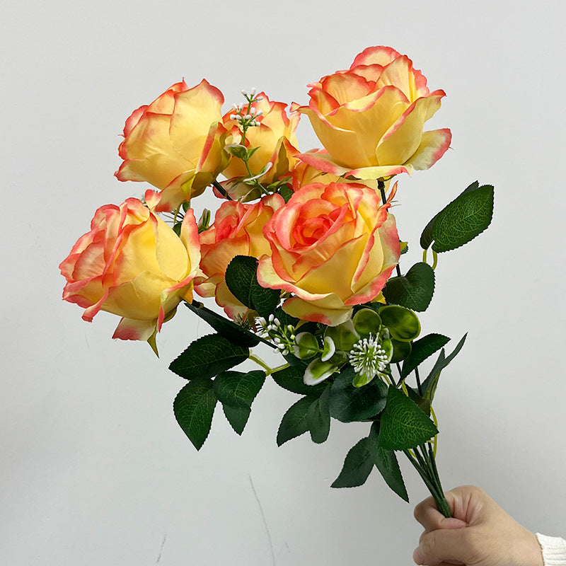 Ramo de 7 Rosas Artificial de Seda Gradiente 43cm - Decoración Boda Hogar Regalo