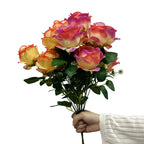 Ramo de 7 Rosas Artificial de Seda Gradiente 43cm - Decoración Boda Hogar Regalo