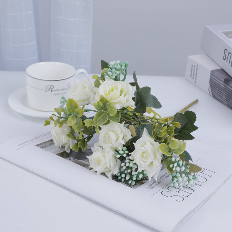 Ramo artificial de rosas mixtas 50 cm, sedas, 5 flores, decoración moderna para bodas, hogar, hoteles, eventos