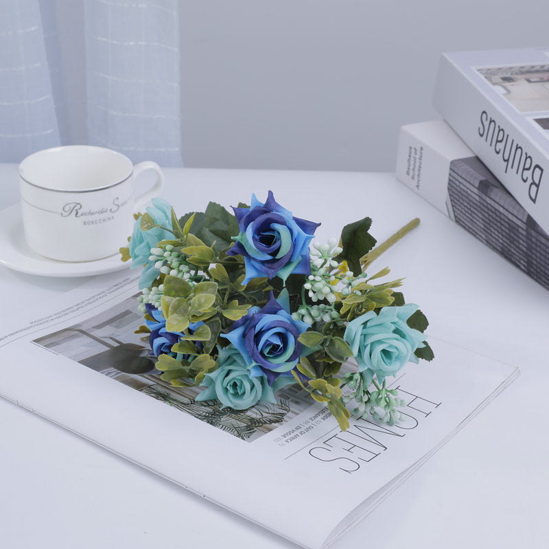 Ramo artificial de rosas mixtas 50 cm, sedas, 5 flores, decoración moderna para bodas, hogar, hoteles, eventos