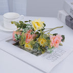 Ramo artificial de rosas mixtas 50 cm, sedas, 5 flores, decoración moderna para bodas, hogar, hoteles, eventos