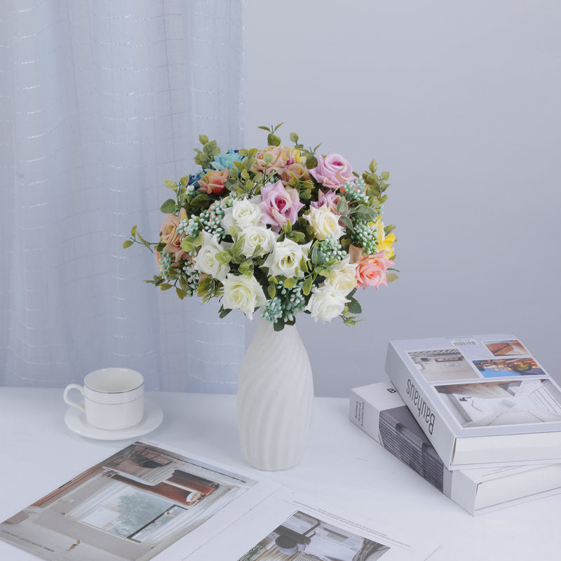 Ramo artificial de rosas mixtas 50 cm, sedas, 5 flores, decoración moderna para bodas, hogar, hoteles, eventos