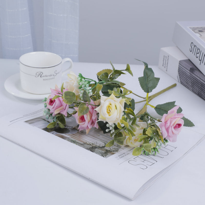 Ramo artificial de rosas mixtas 50 cm, sedas, 5 flores, decoración moderna para bodas, hogar, hoteles, eventos